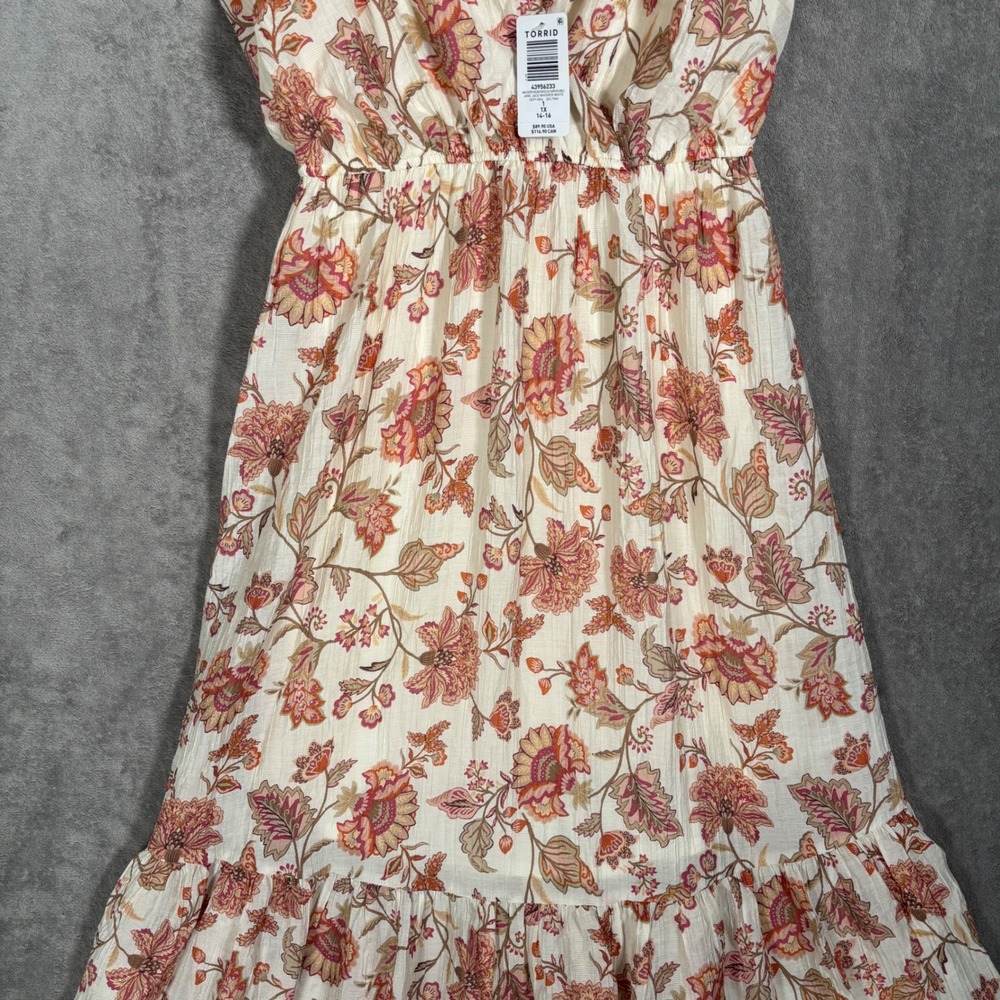Torrid‎ Jane Jaco Whisper Cream Floral Maxi Dress Ruffle Surplice 1X 14-16 NEW - Picture 7 of 15